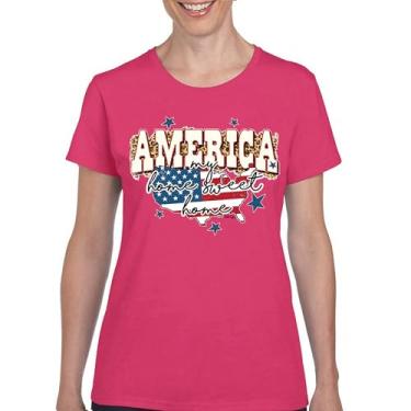 Imagem de Camiseta feminina America My Home Sweet Home 4th of July Stars and Stripes Pride American Dream Patriotic USA Flag, Rosa choque, G