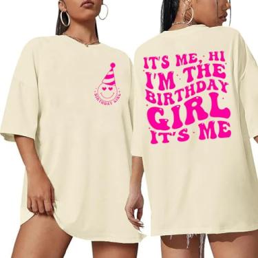 Imagem de Camiseta feminina com estampa It's Me Hi I'm The Birthday Girl para presente de aniversário, Branco damasco, G