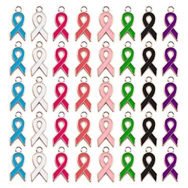 Imagem de Framendino, Pacote com 80 pingentes de conscientização do câncer de mama, pingentes de fita, pingente de esperança para fazer joias, artesanato, pulseira, colar, acessórios femininos