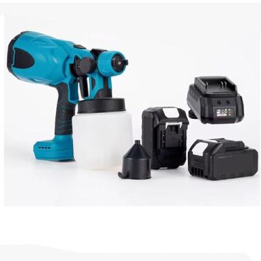 Imagem de HYZHANHONG Pulverizador de tinta sem fio, pistola de pintura elétrica, com 2 baterias, 3 bocais, móveis domésticos, cerca, teto, parede, carro 1000ML recipiente pulverizador de tinta