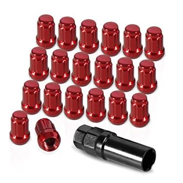 Imagem de GSTP Pacote com 20 porcas de roda de 3,5 cm M12 x 1,5 estrias com chave de soquete compatíveis com Chevy Impala Malibu Honda Accord Civic CRV Acura TSX Vermelho