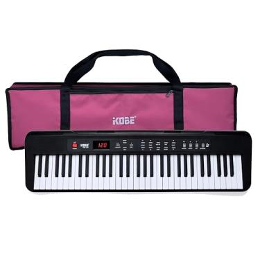Imagem de Kit Teclado Musical Kobe KB-150 BK Preto 5/8 61 Teclas Com Capa Rosa