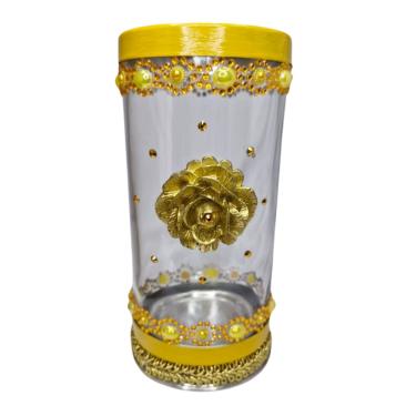 Imagem de Suporte Porta Vela Oxum Flor Vidro e Alumínio 18 cm