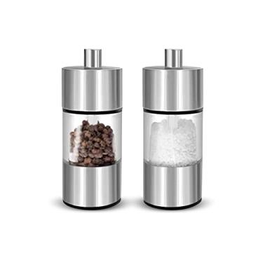Imagem de Conjunto de mini moedor de sal e pimenta, moedor de pimenta recarregável para grossura ajustável, moedor de especiarias com aço inoxidável premium, moedores de sal portáteis para churrasco,