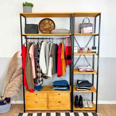 Imagem de Kit Arara de Roupas Middle Ample com 2 Gaveteiros e Estante Style Slim