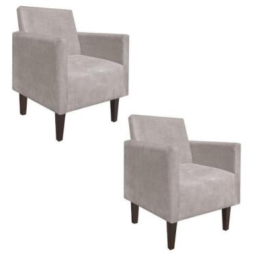 Imagem de Kit 02 Poltrona Decorativa Compacta Jade Suede Bege com Pés Baixo Chan