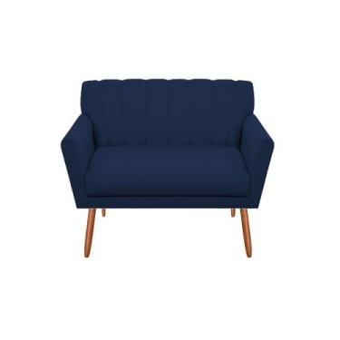 Imagem de Namoradeira Decorativa Cecília Suede Azul Marinho 2 Lugares Pés Madeir