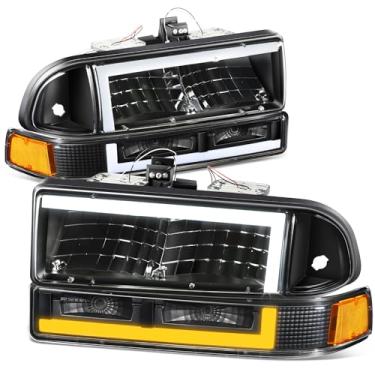 Imagem de DNA MOTORING Par de faróis lentes transparentes/âmbar refletor halógeno/LED compatível com blazer 1998-2004 / S10 1998-2004, HL-LB2-S10984P-BK-AM