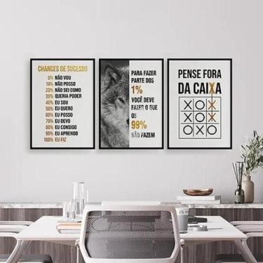 Imagem de Kit 3 Quadros Lobo Empreendedorismo 33X24Cm Branca - Quadros On-Line