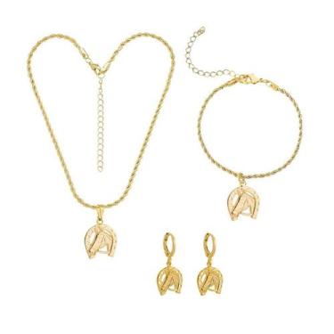 Imagem de Conjunto de Jóias Folheado a Ouro 18K - Cavalo com Ferradura - Abella 
