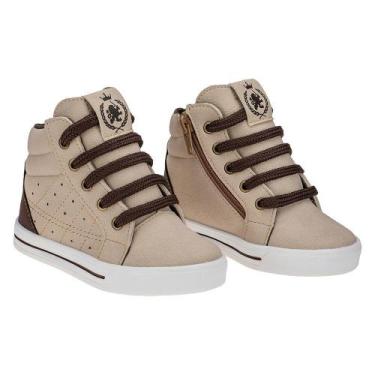 Imagem de Tênis Infantil Menino Cano Alto Zíper Bicolor - Pequito, Bege, 29