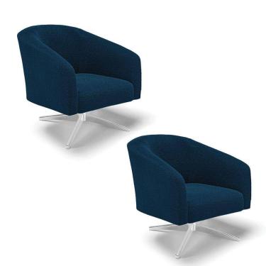 Imagem de Poltrona Decorativa Giratória Cromada Kit 2 Stella Bouclê Azul D03 - D`rossi