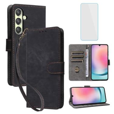 Imagem de IUQXU Capa carteira para celular Samsung Galaxy S24 Plus 5G com protetor de tela [bloqueio RFID] capa de celular flip de couro para Samsung S24+ 24S S 24 Plus Galaxy S24Plus 5G preta