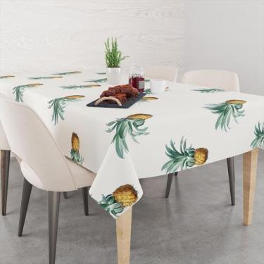 Imagem de Toalha De Mesa Retangular 6 Lugares Tecido Oxford Abacaxi Aquarela TLS
