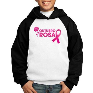 Imagem de Moletom Infantil Outubro Rosa - Foca na Moda, Branco, Preto, 2