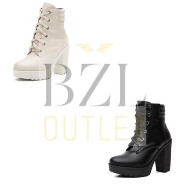 Imagem de Bota Coturno Salto Alto Feminina Tratorada Preto/OffWhite - Bzl Outlet