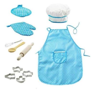 Imagem de Avental infantil Chef Set com 11 peças de utensílios de cozinha azul -