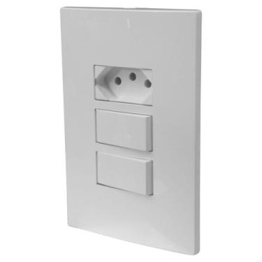 Imagem de Conjunto Espelho 4x2 com 2 Interruptores Simples + 1 Tomada 10A 250V L