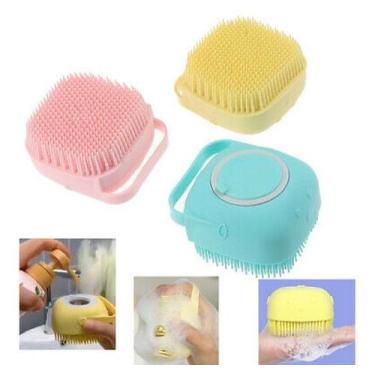 Imagem de Esponja banho silicone porta reservatorio sabão shampoo cor variada - 