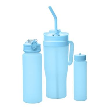 Imagem de LYOR - Conjunto 2 Garrafas Squeeze e 1 Caneca com Canudo em Plástico - Cor Azul