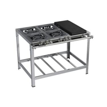 Imagem de Fogão Industrial 4 bocas 30X30 Chapa Luxo Aço Inox 304 Metalmaq, Gás N