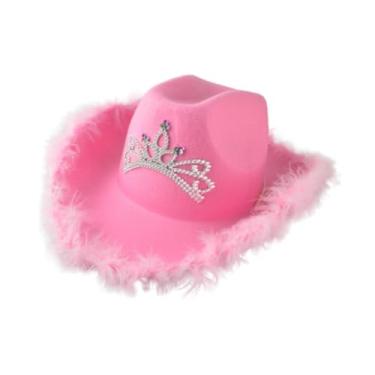 Imagem de Deevoka Chapéu de cowboy ocidental, decoração, chapéu de cowgirl para festa, vestido extravagante, cosplay, dia das bruxas, Rosa