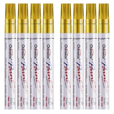 Imagem de Overseas Canetas de tinta, marcadores permanentes dourados, pacote com 8, à base de óleo, à prova d'água, secagem rápida, ponta média, caneta para metal, madeira, tecido, plástico, rocha, pedra