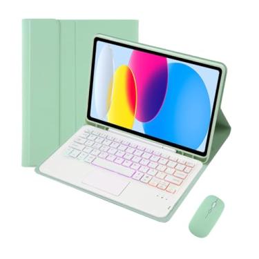 Imagem de Genérico - Adequado para iPad de 7ª, 8ª e 9ª geração, Capa Protetora com Teclado e Mouse sem Fio (Luz de Fundo Verde Claro, Bluetooth 3.0)