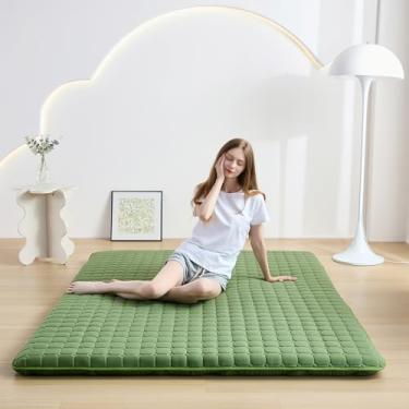 Imagem de Zelladorra Colchão de chão japonês, solteiro, antiderrapante, futon, tapete de tatame dobrável para convidados, verde