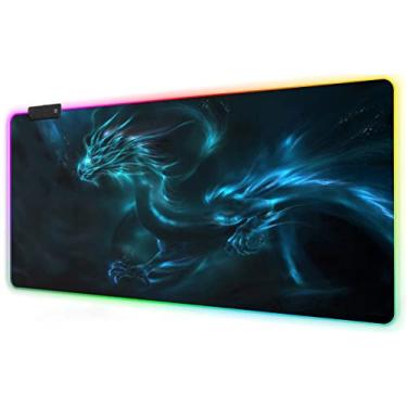 Imagem de Mouse pad para jogos RGB da Mesforço Inc – Tapete de mouse para jogos XGG extra grande com bordas costuradas com design personalizado 90 x 40 cm, Blue Dragon