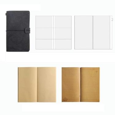 Imagem de Caderno de viagem retrô, papel kraft de folhas soltas, diário minimalista de notas de estudante - HH-01-planejador-preto