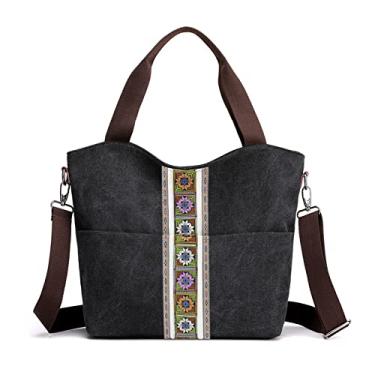 Imagem de SILKAREA Bolsa Tote Grande de Lona Feminina Bolsa de Ombro Bordada Bolsa Transversal com Vários Bolsos Bolsa de Alça Superior Bolsa de Mão Bolsa Hobo