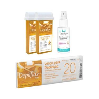 Imagem de Depilflax Cera Roll-on Refil Natural 100g 2 Uni + Lenço Depilatório c/