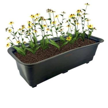 Imagem de jardineira Vaso Retangular 39cm Planta Flor Plástica Jardim Preto - 75