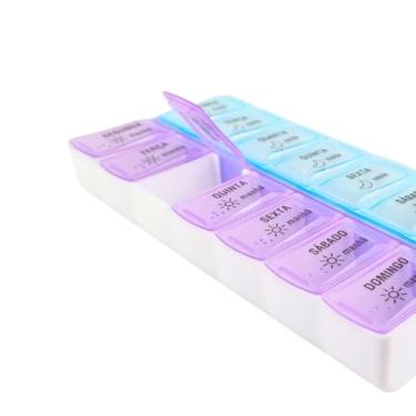 Imagem de Caixa Organizador Porta Comprimido Remédio Vitaminas Semanal 2 x Por Dia Manhã e Noite