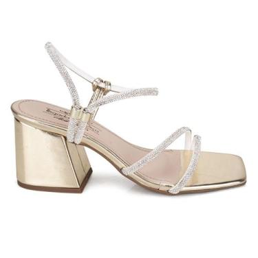 Imagem de Sandália Feminina Salto Bloco Dourada com Brilho - Rizzi Shoes, 37, Do