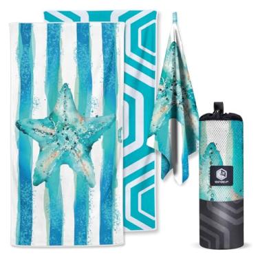 Imagem de VENTURE 4TH Toalha de Praia de Microfibra: Secagem Rápida, Compacta, Sem Areia, Absorvente, À Prova de Areia E Leve-Perfeita para Acampamentos, Praia E Viagens de Carro(Design de Estrela Do Mar Listra