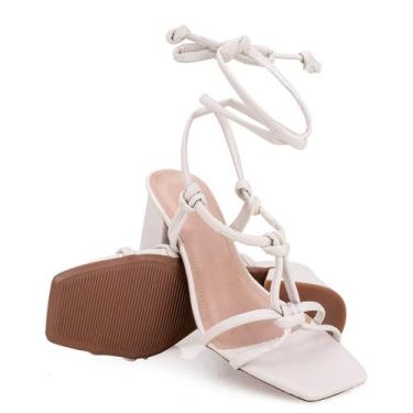 Imagem de Sandália Feminina Off White Amarração Salto Bloco - Rizzi Shoes, 38, B