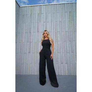 Imagem de Macacão Feminino Longo Regata Pantalona Com Bolsos Linha Premium Luxo 