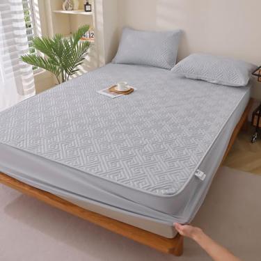 Imagem de Protetor de Colchão Impermeável Lençol Simples Cor Sólida Capa de Colchão Amigável à Pele Respirável Queen King Size Colchão com Bolso Profundo Decoração de Quarto Cinza-2||Califórnia: 200.7x221.0 cm
