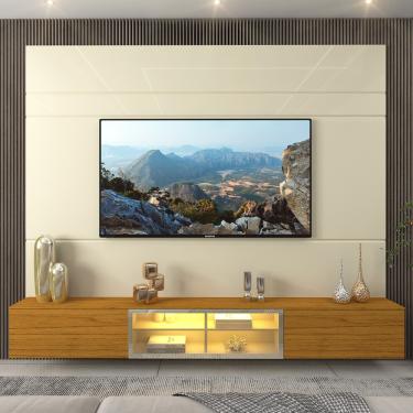 Imagem de Estante Home para TV até 85 Polegadas com LED e Vidro Reflecta 3 Portas Luminare Gelius - Off White/Naturale