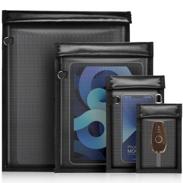 Imagem de MRRCYUR Pacote com 4 bolsas Faraday para telefones, bloqueador de chave RFID, à prova de fogo, à prova d'água, à prova de EMP, bolsa escura para sinal de bloqueio de celular