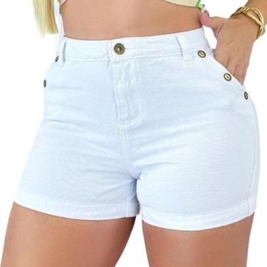Imagem de Short Jeans Feminino com Detalhes Laterais Branco e Preto - Fortaleza 