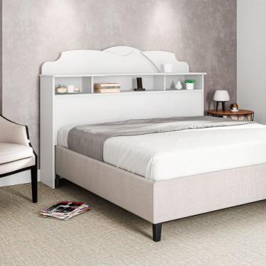 Imagem de Cabeceira de Casal Cama Box Queen 1,60m com Nicho Cristal Branco - CON