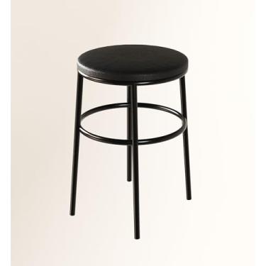Imagem de Banqueta Itália Redonda Estofada 65cm Aço Preto e Corino Impermeável - para Cozinha e Bar