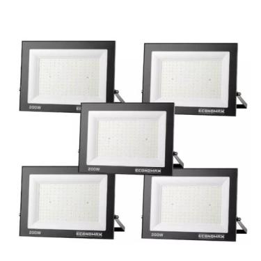 Imagem de Kit 5 Refletor Projetor Led 30cm Economax Branco Frio 200w