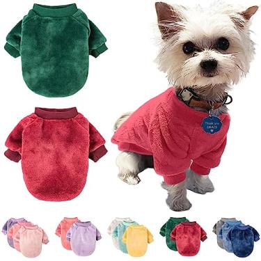 Imagem de Suéter de Natal para cães pequenos suéteres para cães pequenos meninas ou meninos aconchegantes filhotes Yorkie Pet Cat roupas de inverno casaco de pelúcia pequeno para cães ou gatos (grande, vermelho escuro, verde escuro)