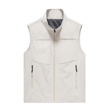 Imagem de Colete De Pesca Masculino Casual Respirável Com Zíper E Sem Mangas Para Atividades Ao Ar Livre Com Bolsos, Fotografia Ao Ar Livre Viagem Caminhada Caça Colete Jaqueta, Para Escalada(White,5X-Large)