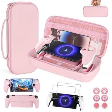 Imagem de EIELST Pacote De Acessórios Para Controle Remoto Do Playstation Portal - Kit Fofos Ps5 Com Estojo Transporte, Conjunto Capa Protetora E Protetor Tela Ps Rosa
