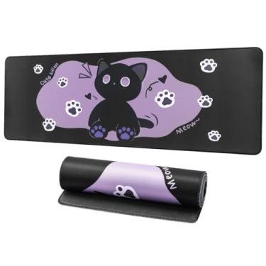Imagem de YUNZII Keynovo Mouse pad para jogos, tapete de mouse grande, antiderrapante 4 mm para laptop, mesa de jogos, à prova d'água para jogos, escritório e casa (gato doce, 80 x 29 cm)